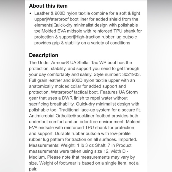 Under Armour 3021903-001 Men's Leather Stellar Tac Waterproof Black Boots 11.5 - Picture 14 of 14